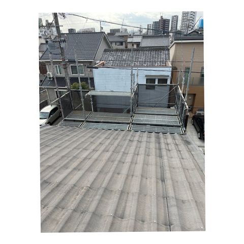 屋根工事用足場 瓦伏せ替え工事